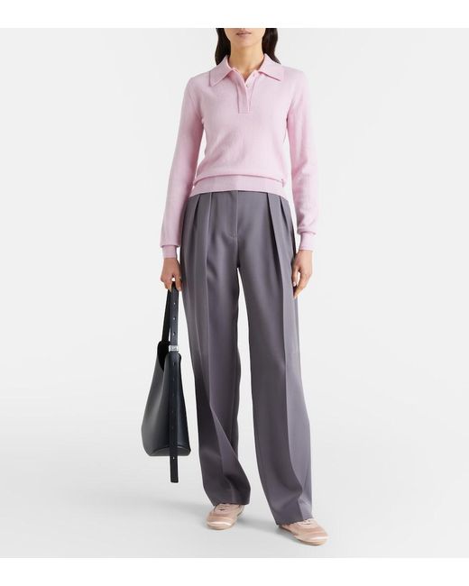 Jil Sander Gray Wool Gabardine Wide-Leg Pants