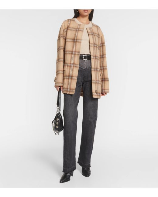 Manteau en laine melangee a carreaux Isabel Marant en coloris Brown