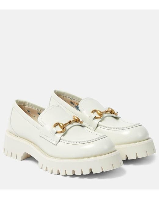 Gucci White Horsebit Leather Loafers