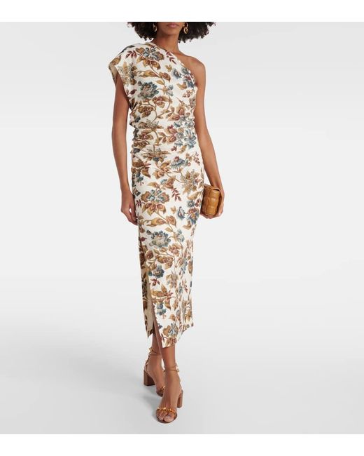 Sir Metallic Eleanora Floral One-Shoulder Linen Crop Top