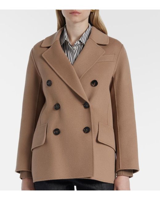 Max Mara Natural Lukas Double-Breasted Virgin Wool Peacoat