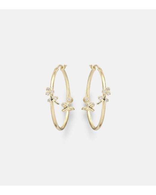 Ileana Makri White Medium 18Kt Hoop Earrings With Diamonds