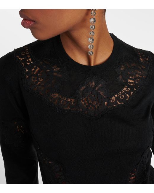 Pull en cachemire melange et dentelle Dolce & Gabbana en coloris Black