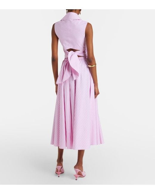 Patou Pink Pleated Striped Cotton Poplin Midi Skirt
