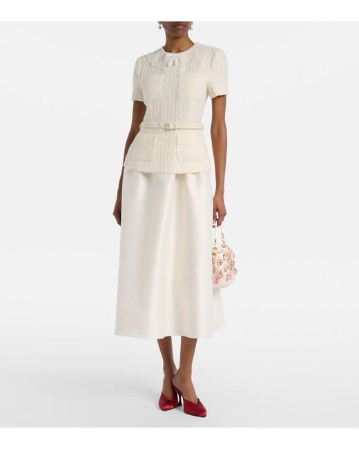 Self-Portrait White Beaded Floral Satin Tote Bag