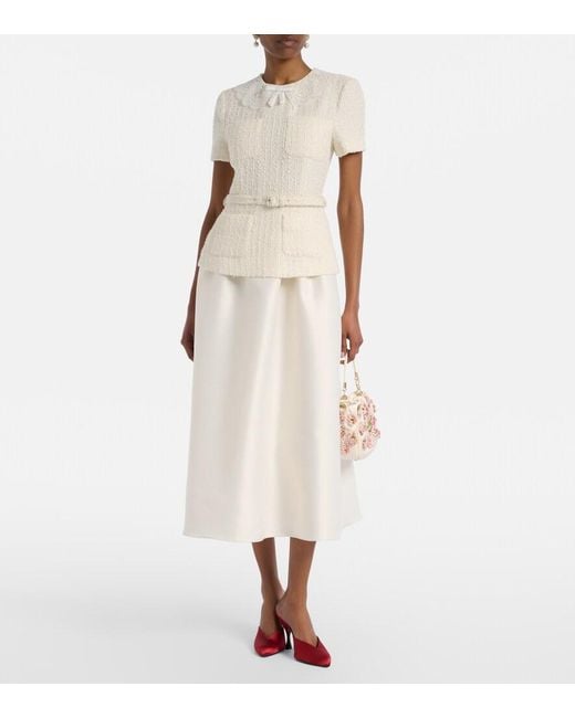 Self-Portrait White Beaded Floral Satin Tote Bag