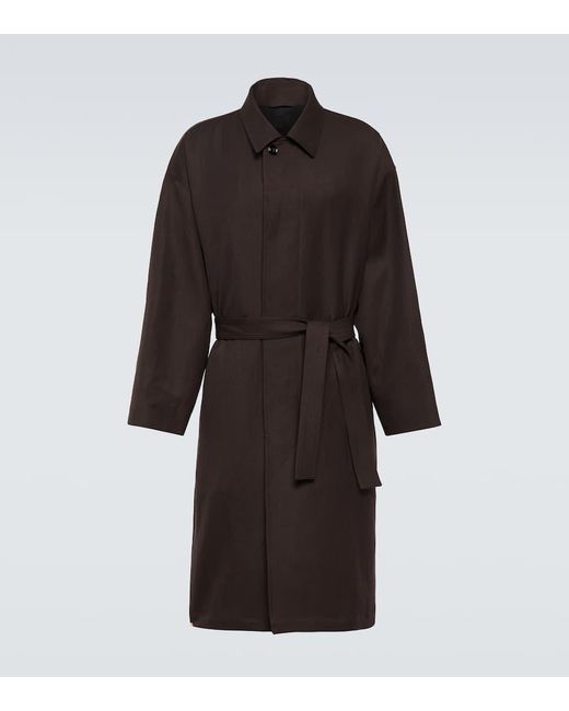 Lemaire Black Wool And Linen Gabardine Overcoat for men