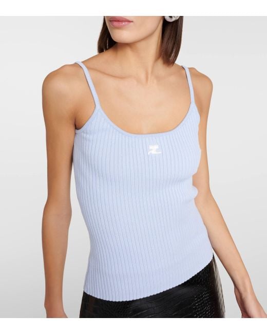 Courreges Blue Logo Ribbed-knit Tank Top