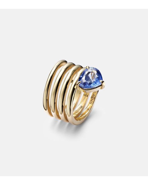 SHAY Metallic Heart Spiral 18Kt Ring With Sapphire
