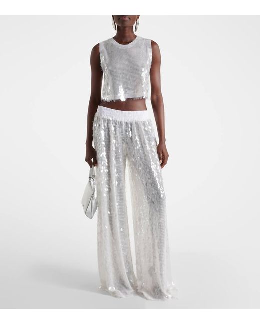 Norma Kamali White Sequined Crop Top