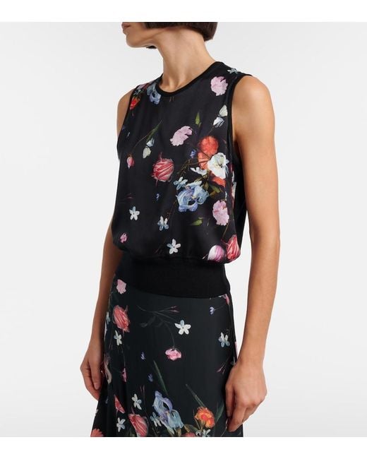 Erdem Black Floral Printed Wool Top