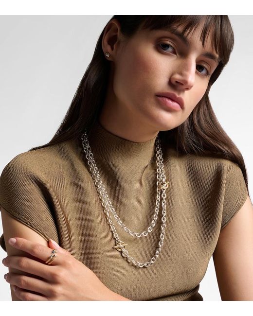 David Yurman White Dy Mercer Sterling And 18Kt Chain Necklace With Diamonds