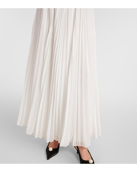 Self-Portrait White Belted Pleated Chiffon Maxi Dress