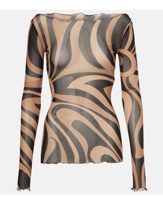 Emilio Pucci Brown Marmo Semi-Sheer Tulle Top