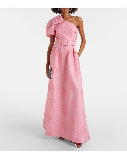 Rebecca Vallance Pink Zelie Printed One-Shoulder Gown