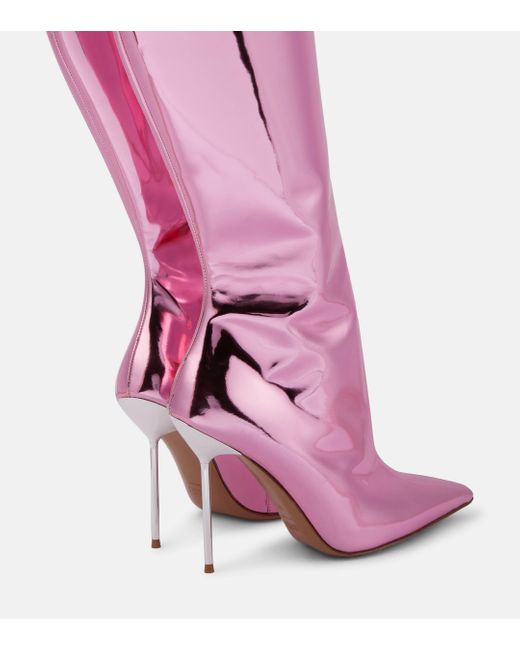 Paris Texas Pink Lidia Mirrored Leather Knee-high Boots