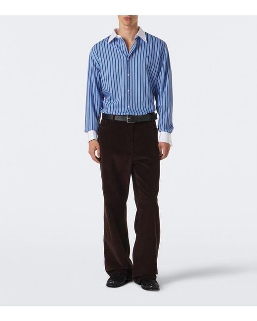 Acne Blue Striped Satin Twill Shirt for men