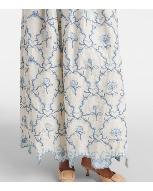 Agua Bendita Blue Tangelo Floral Linen Maxi Skirt