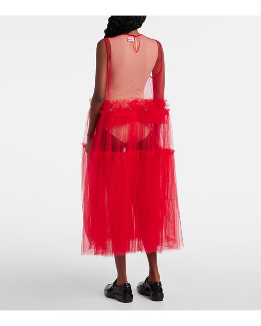 Noir Kei Ninomiya Red Sheer Tulle Maxi Dress
