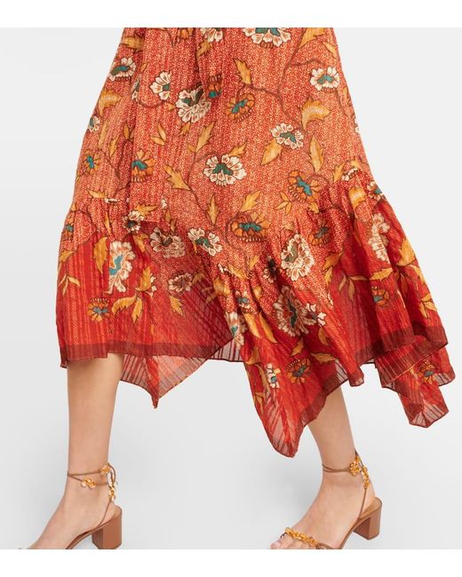 Ulla Johnson Orange Beverly Floral Cotton-blend Midi Dress