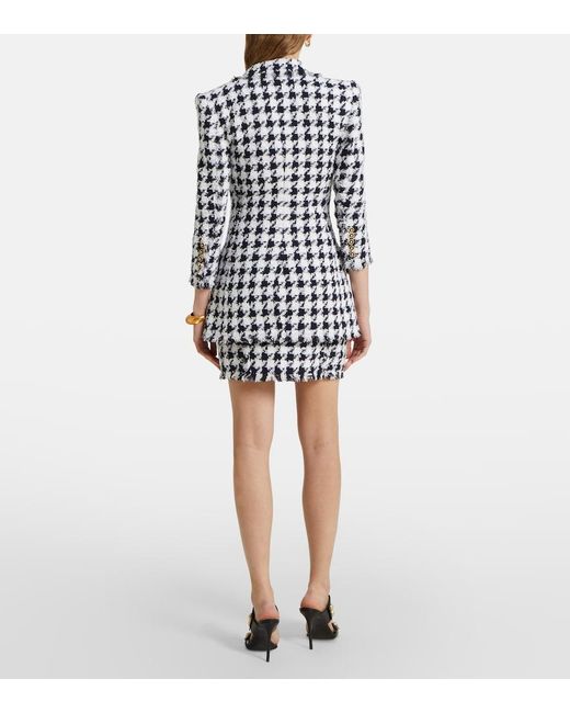 Balmain Blue Houndstooth Tweed Blazer