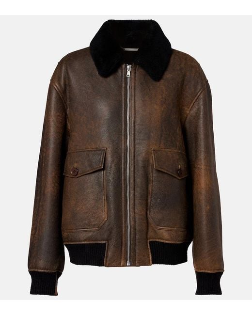 Nour Hammour Brown Anton Shearling-Lined Leather Bomber Jacket