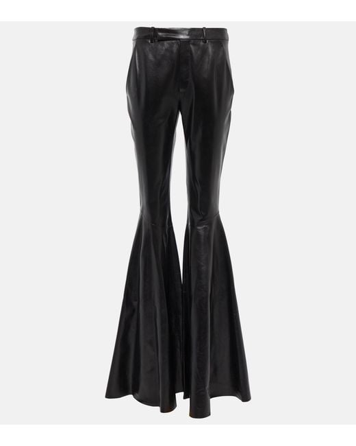 Saint Laurent Flared Leather Pants in Black | Lyst