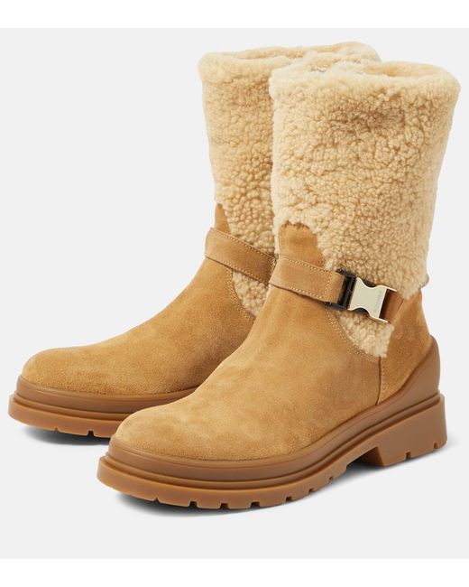 Bogner Natural St. Moritz Leather And Shearling Ankle Boots