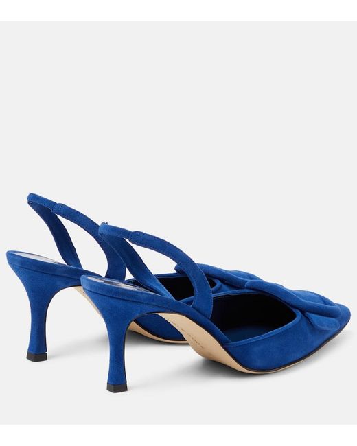 Manolo Blahnik Blue Maysli Suede Slingback Pumps