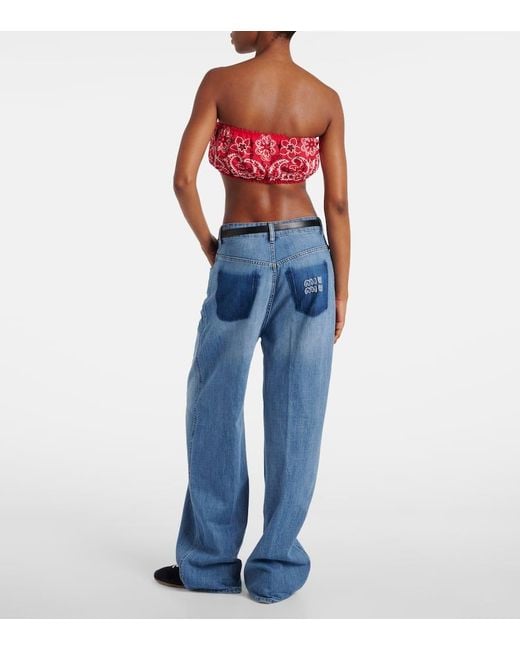 Top Bandeau De Popelin De Algodon Y Lino Miu Miu de color Red