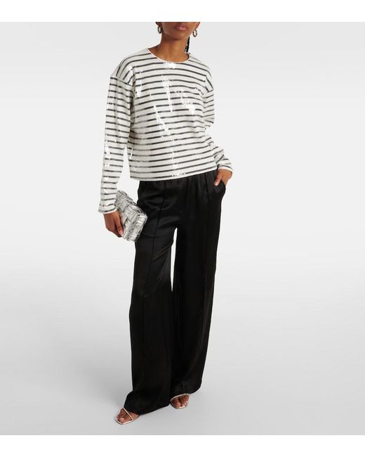 FRAME White Sequined Striped Cotton Top Coat