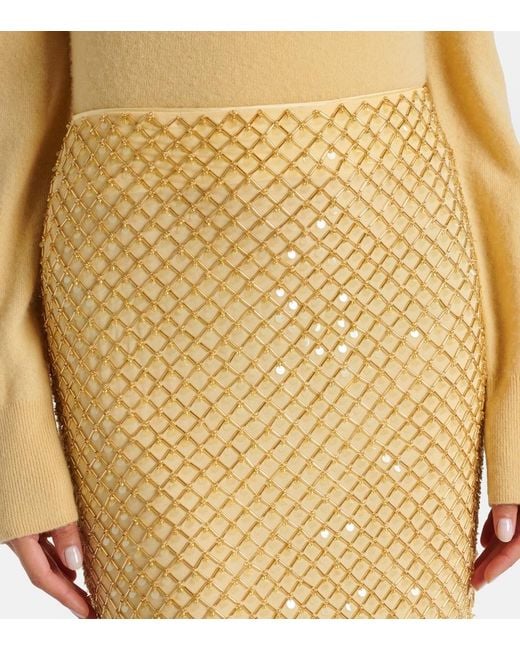 Veronica Beard Yellow Allora Beaded Midi Skirt