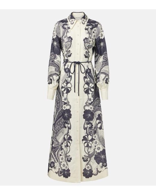 ALÉMAIS White Mickey Printed Linen Shirt Dress