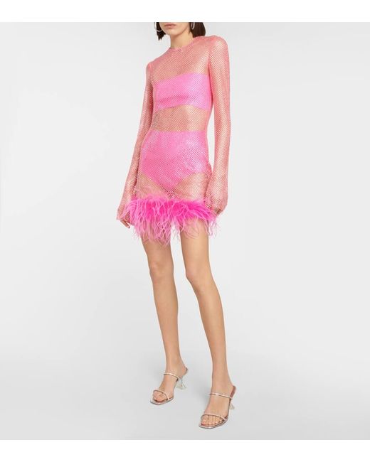 GIUSEPPE DI MORABITO Pink Verziertes Minikleid Mit Federn