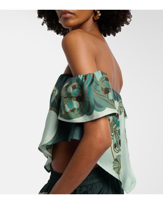 LaDoubleJ Green Sand Dollar Printed Silk Top