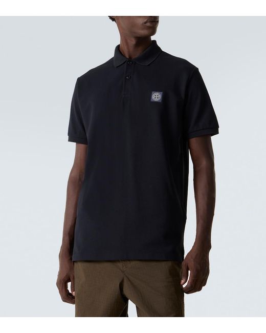Stone Island Black Compass Cotton Pique Polo Shirt for men