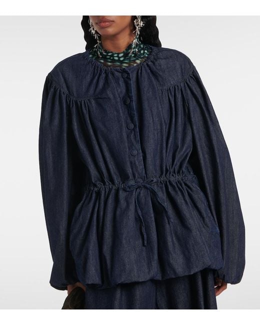 Dries Van Noten Blue Gathered Denim Blouse