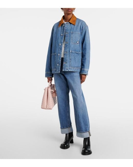 Bottega Veneta Blue Jacket With Suede Collar And Logo Patch