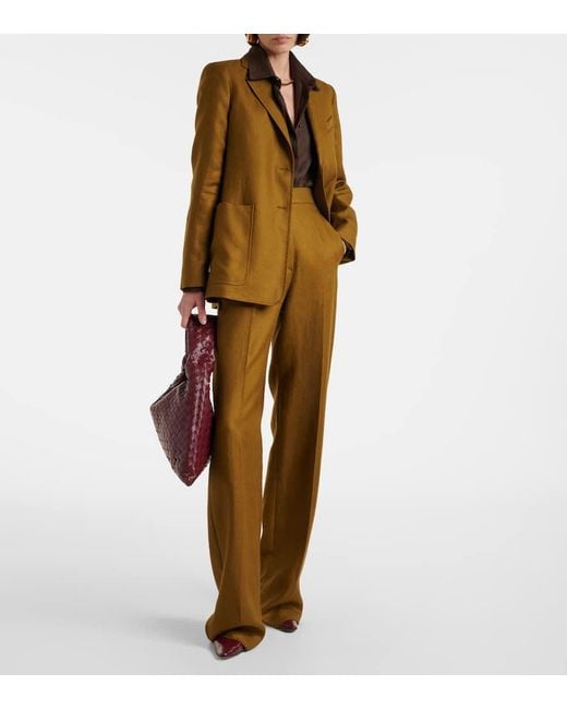 Pantalones Anchos Aversa De Tiro Alto Con Logo Max Mara de color Brown