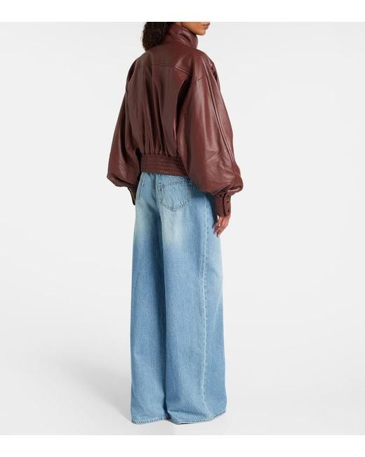 Zimmermann Red Hypnotic Leather Bomber Jacket