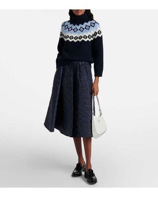 Prada Blue Fair Isle Wool And Cashmere Sweater
