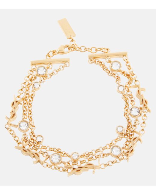 Saint Laurent Metallic Cassandre Embellished Chain Bracelet