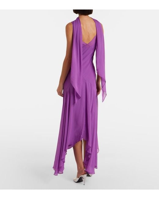 De La Vali Purple Mystica Asymmetric Georgette Midi Dress