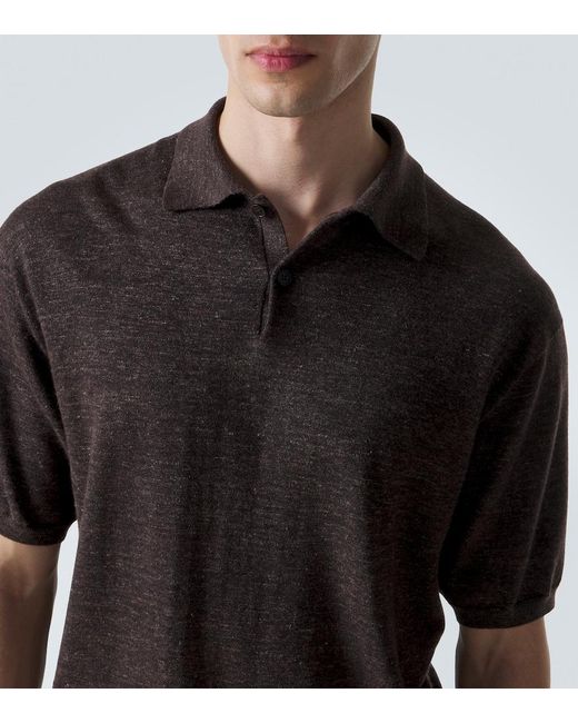 The Row Black Borges Cashmere, Silk, And Linen Polo Shirt for men