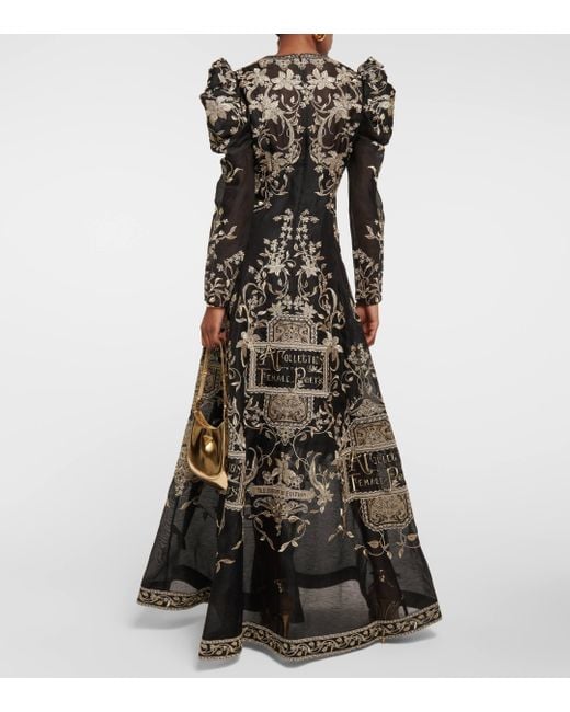 Zimmermann Black Lyrical Embroidered Linen And Silk Gown