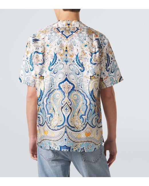 Orlebar Brown Blue Maitan Paisley Silk Shirt for men