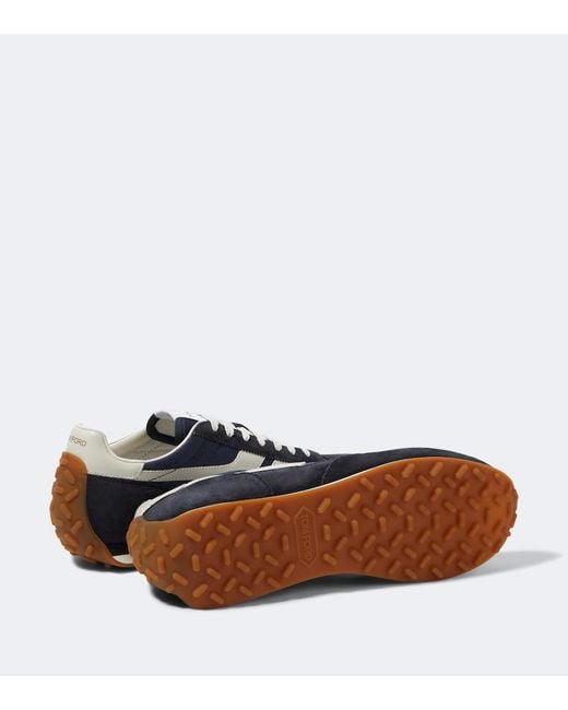Tom Ford Blue Mick Suede-Trimmed Sneakers for men