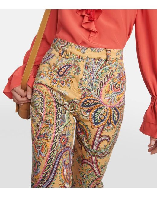 Pantalones rectos de sarga de algodon Etro de color Natural