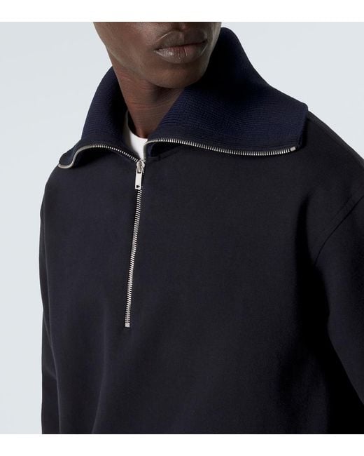 Jil Sander Blue Cotton Half-Zip Sweatshirt for men