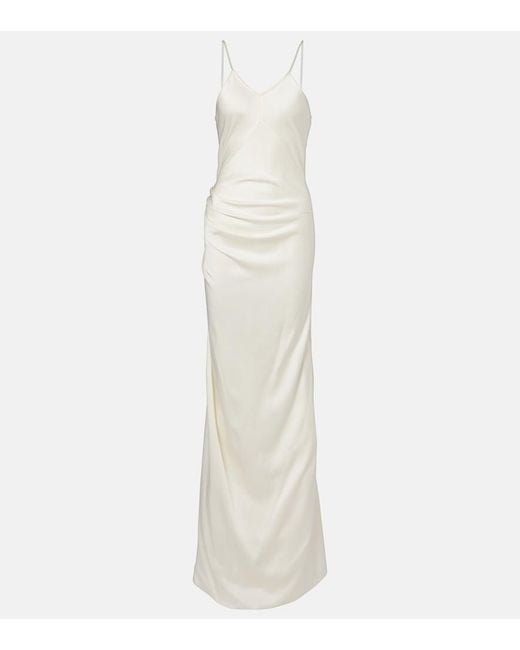 Victoria Beckham White Draped Crepe Satin Slip Dress